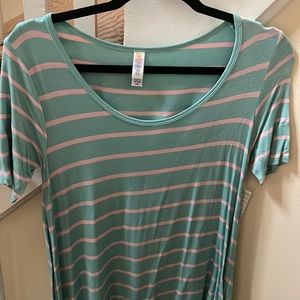 LuLaRoe Perfect T Top. XXSmall. BNWT. Blue with pink stripes